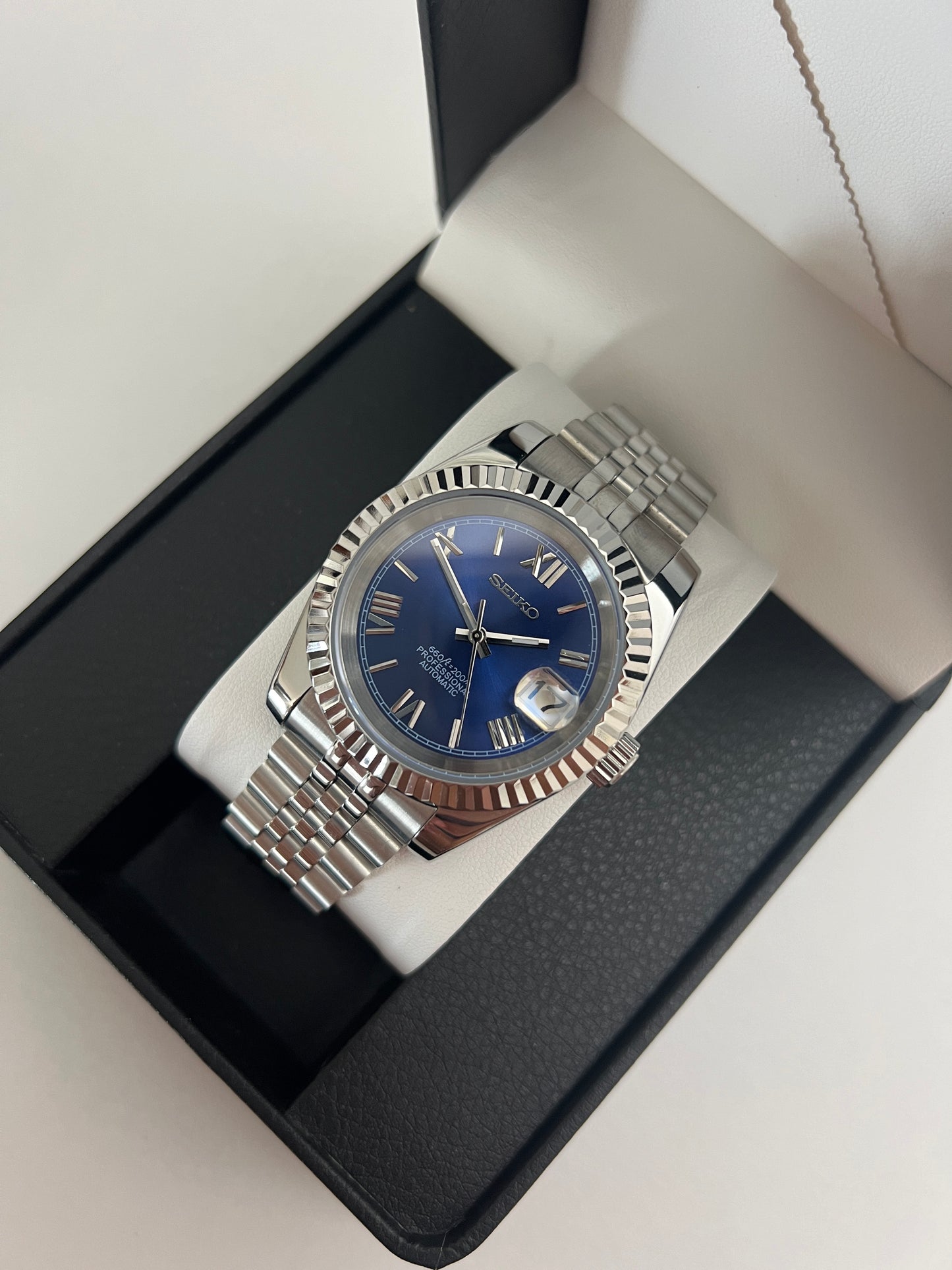 Blue Roman DateJust Custom Seiko Mod